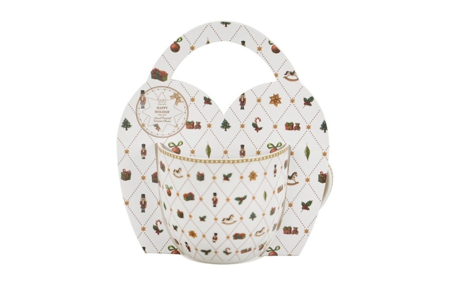 Kubek Ornament Joy 460 ml w koszyczku świątecznym