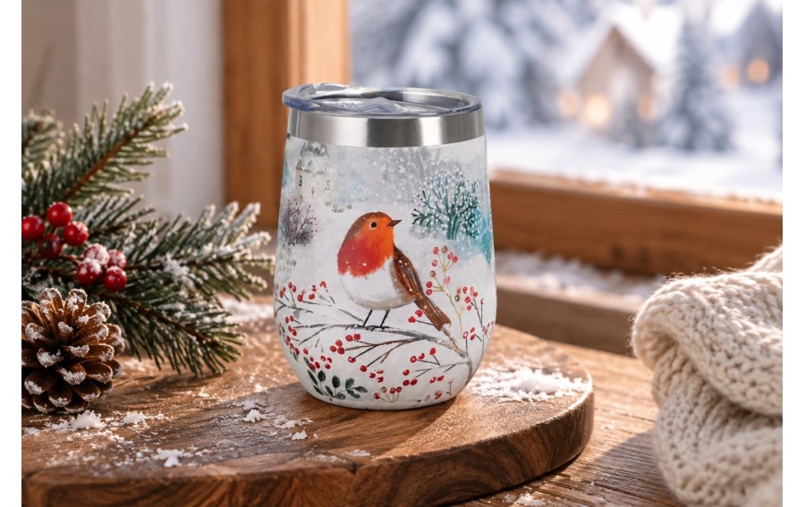 Kubek termiczny ROBIN IN SNOW 330 ml świąteczny