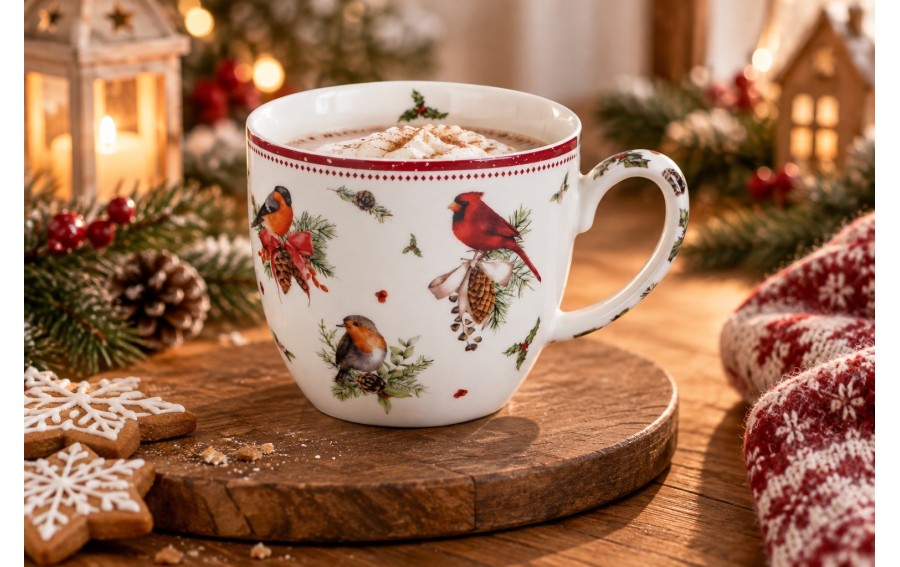 Kubek BIRDS OF WINTER 460 ml w koszyczku