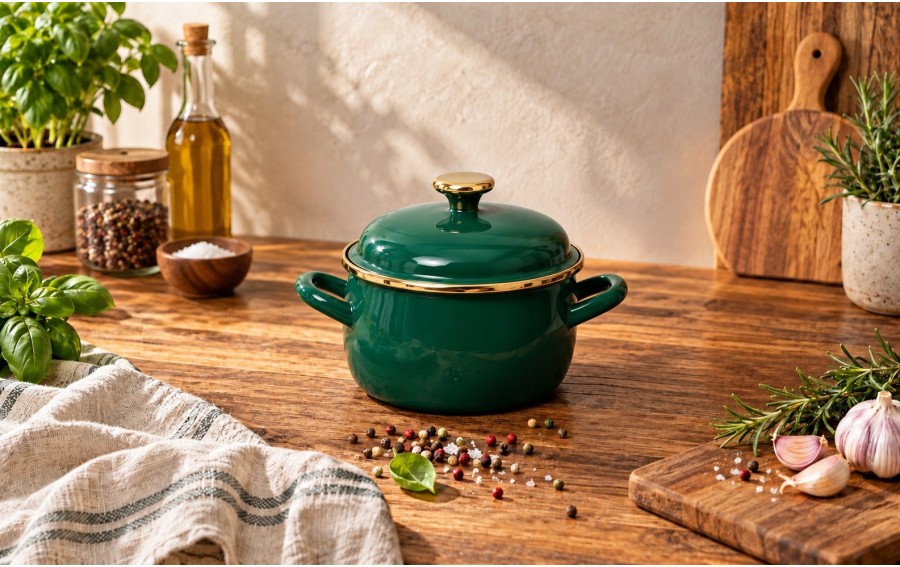 Garnek Dark Green 16 cm 2,2 l emaliowany