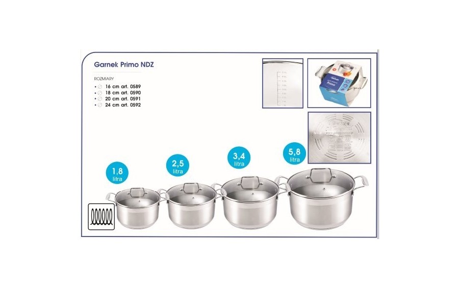 Garnek PRIMO 24 cm 5,8 L stal nierdzewna