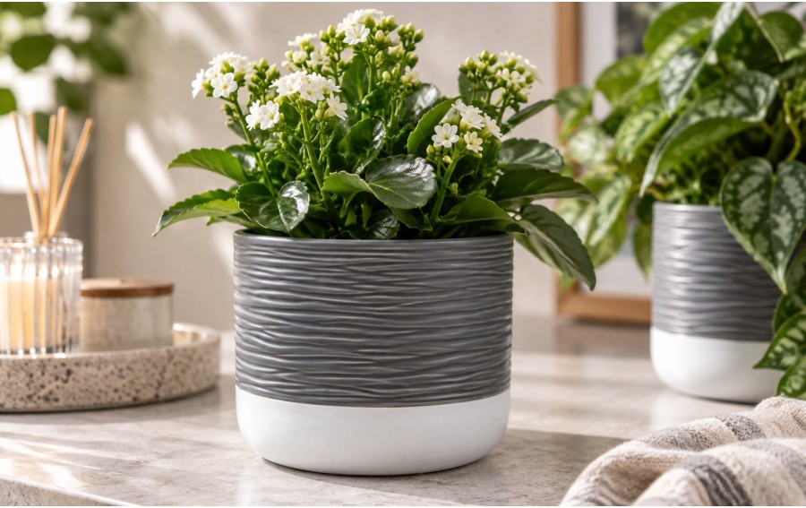 Osłonka ceramiczna dwukolorowa 16 cm Peony szara