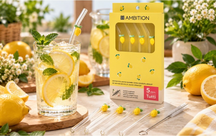 Zestaw 4 szklanych rurek + czyścik Tutti Lemon AMBITION