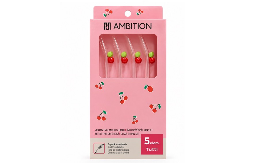 Zestaw 4 szklanych rurek + czyścik Tutti Cherry AMBITION