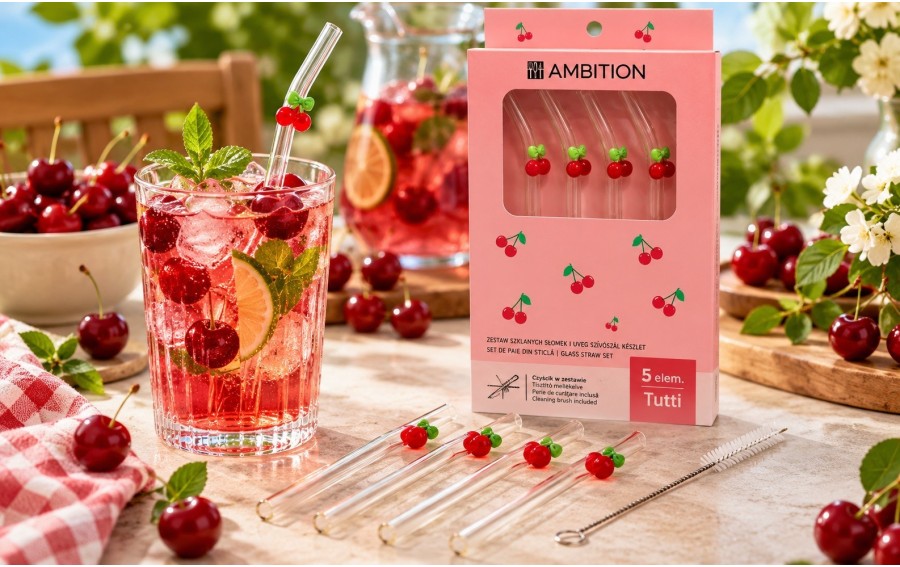 Zestaw 4 szklanych rurek + czyścik Tutti Cherry AMBITION