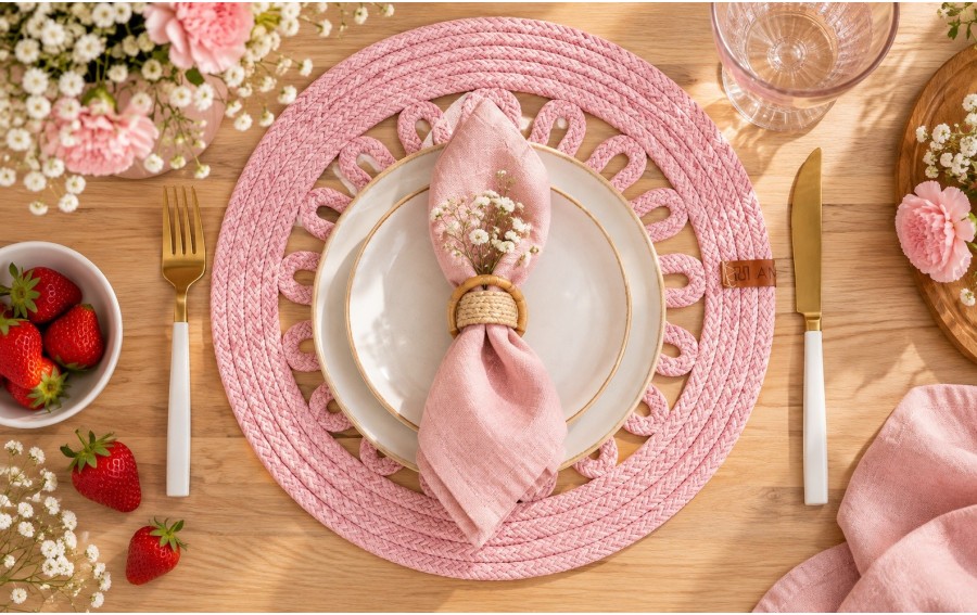 Mata stołowa 35 cm Boho sznurek różowa