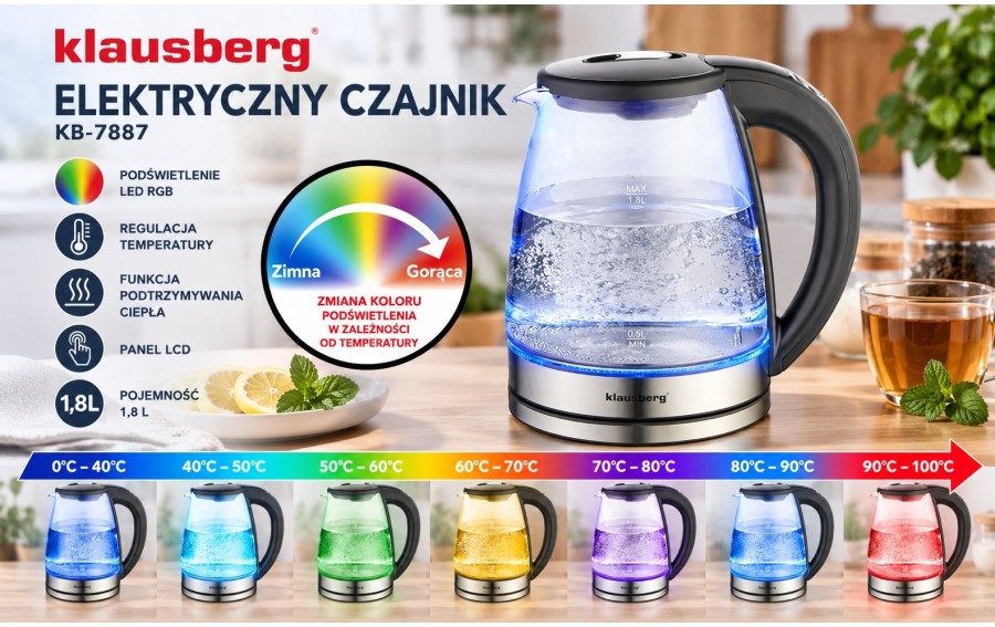Czajnik szklany Klausberg KB-7887 1,8 L LED