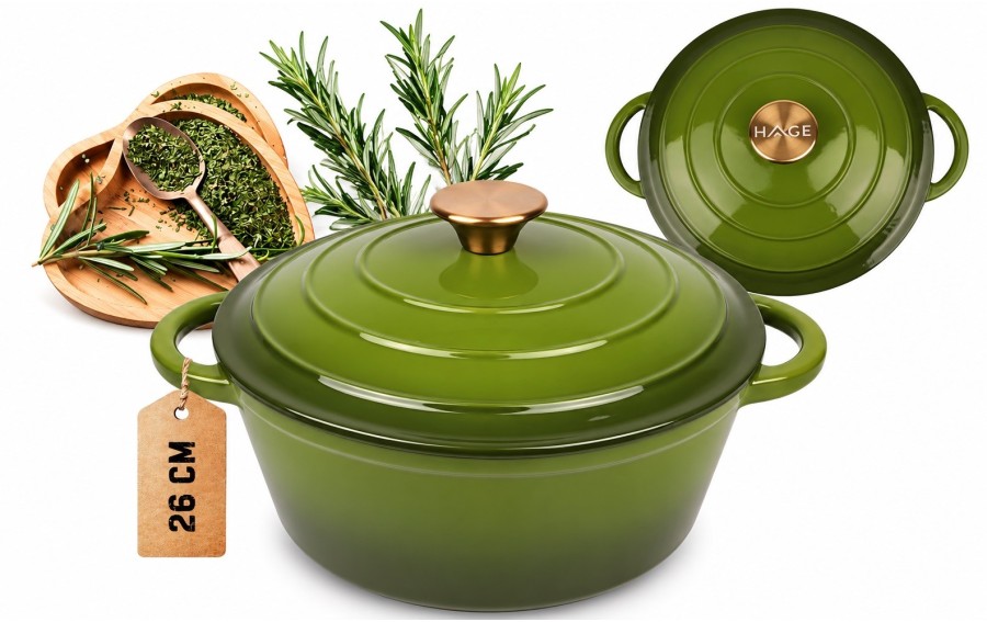 Garnek żeliwny emaliowany 5L 26 cm oliwkowy indukcja piekarnik elegancki garnek kuchenny