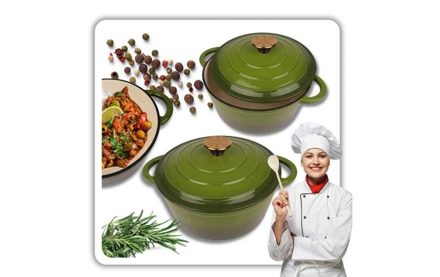 Garnek żeliwny emaliowany 5L 26 cm oliwkowy indukcja piekarnik elegancki garnek kuchenny