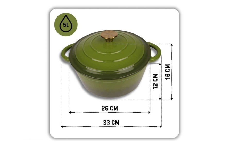 Garnek żeliwny emaliowany 5L 26 cm oliwkowy indukcja piekarnik elegancki garnek kuchenny