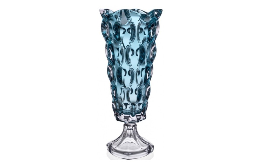 Wazon kryształowy 40,5 cm na nodze Samba Aquamarine