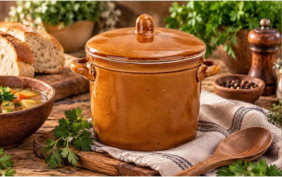 Garnek ceramiczny z pokrywką 1 L miodowy