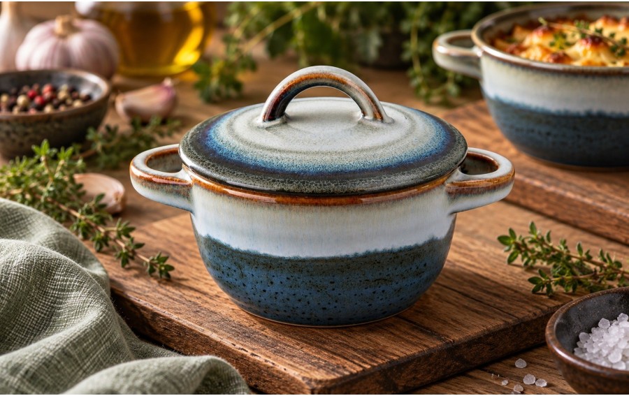 Miseczka ceramiczna 200 ml z pokrywką Ombres granatowy-szary