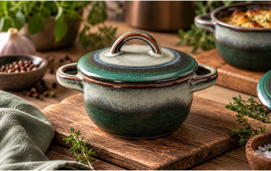 Miseczka ceramiczna 200 ml z pokrywką Ombres zielony-szary