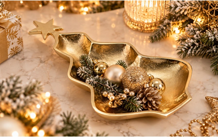 Półmisek metalowy choinka złoty 29 cm Ewax 3879