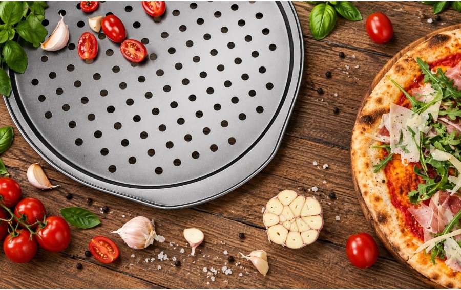 Forma do pizzy IDEAL Galicja 35 × 33,5 cm perforowana