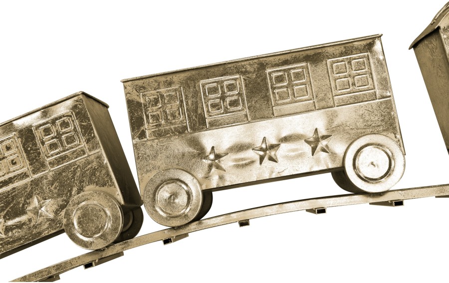 Złoty Pociąg dekoracyjny metalowy 140 cm lokomotywa i 2 wagony