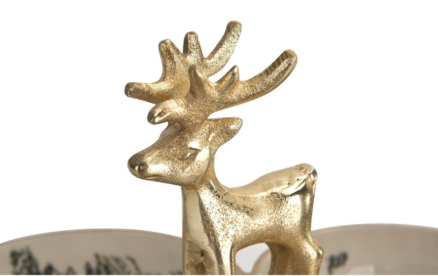 Patera metalowa z reniferem złota 21 cm Ewax