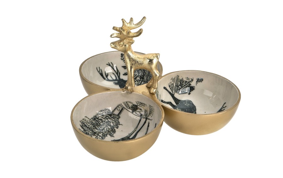 Patera metalowa z reniferem złota 21 cm Ewax
