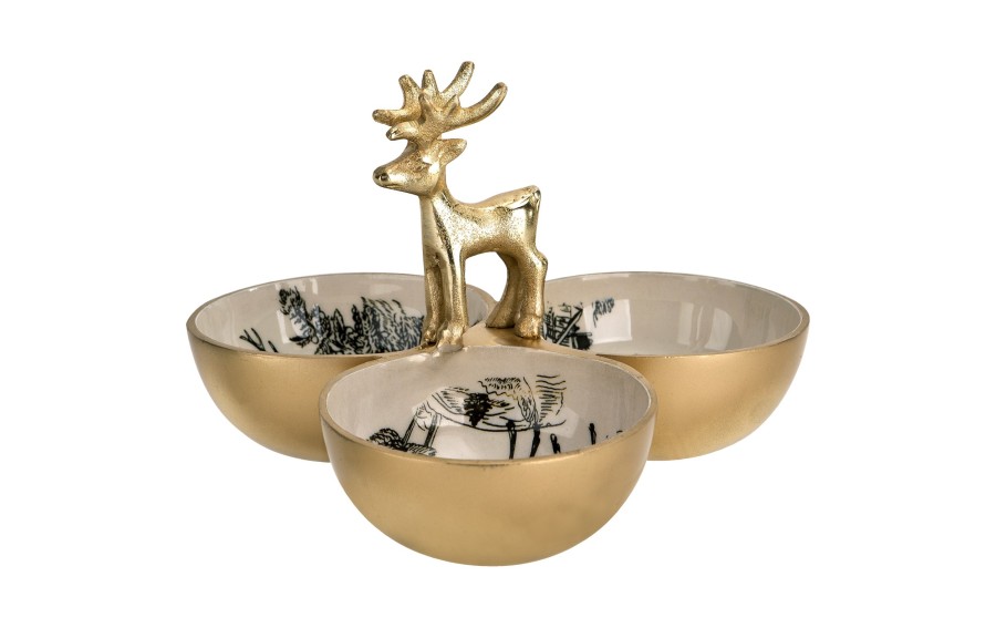 Patera metalowa z reniferem złota 21 cm Ewax