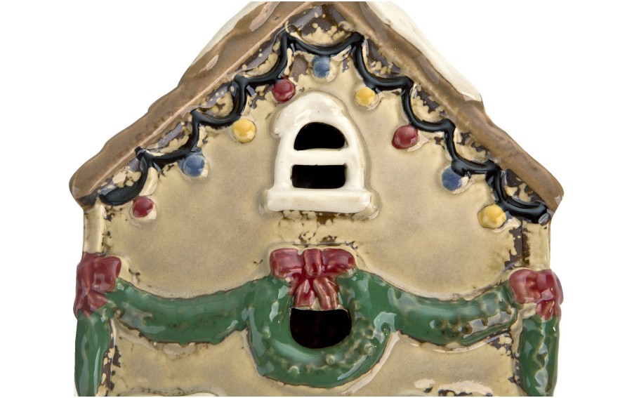 Domek ceramiczny świąteczny na tealight beżowy 21 cm Ewax