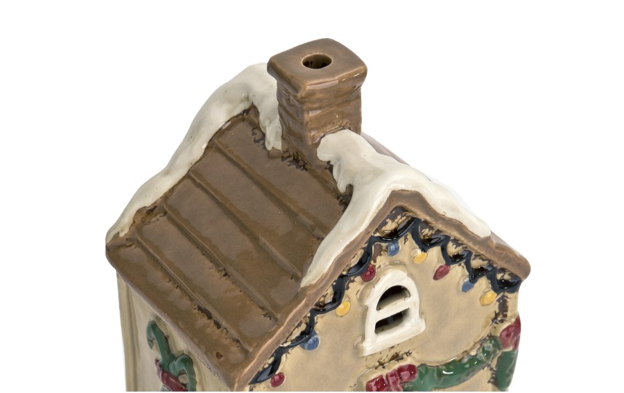 Domek ceramiczny świąteczny na tealight beżowy 21 cm Ewax
