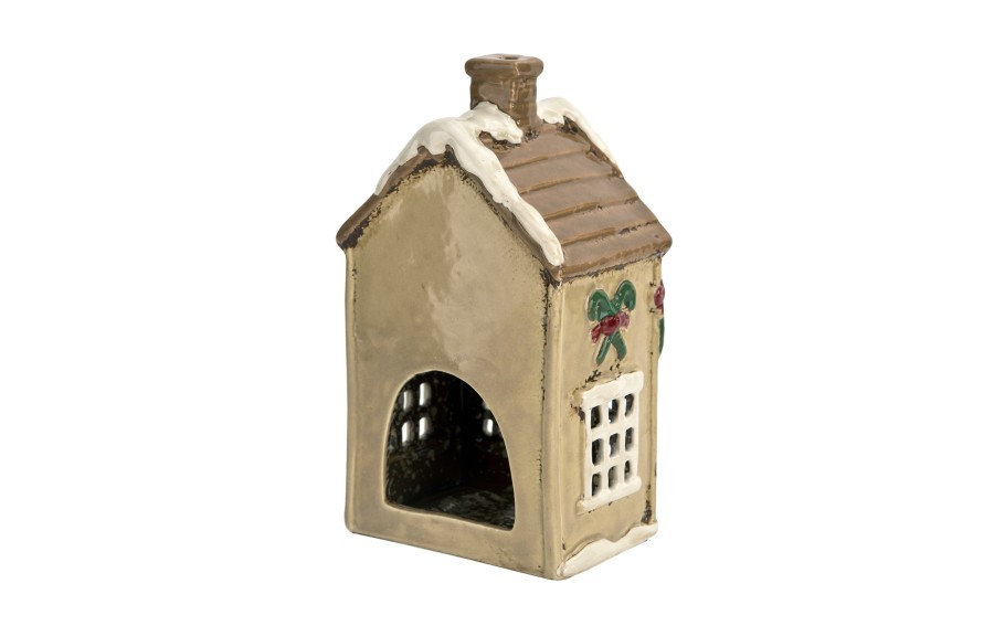 Domek ceramiczny świąteczny na tealight beżowy 21 cm Ewax
