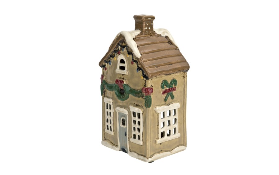 Domek ceramiczny świąteczny na tealight beżowy 21 cm Ewax