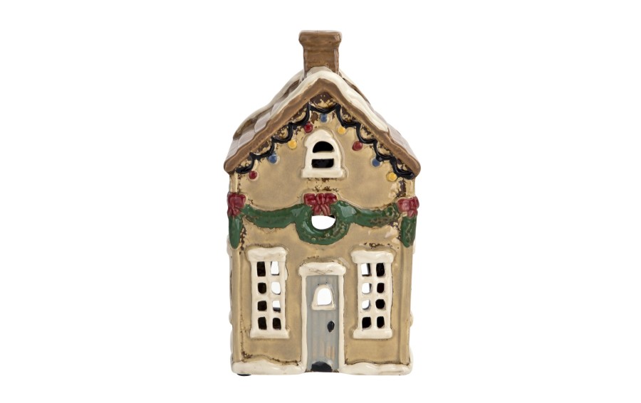 Domek ceramiczny świąteczny na tealight beżowy 21 cm Ewax