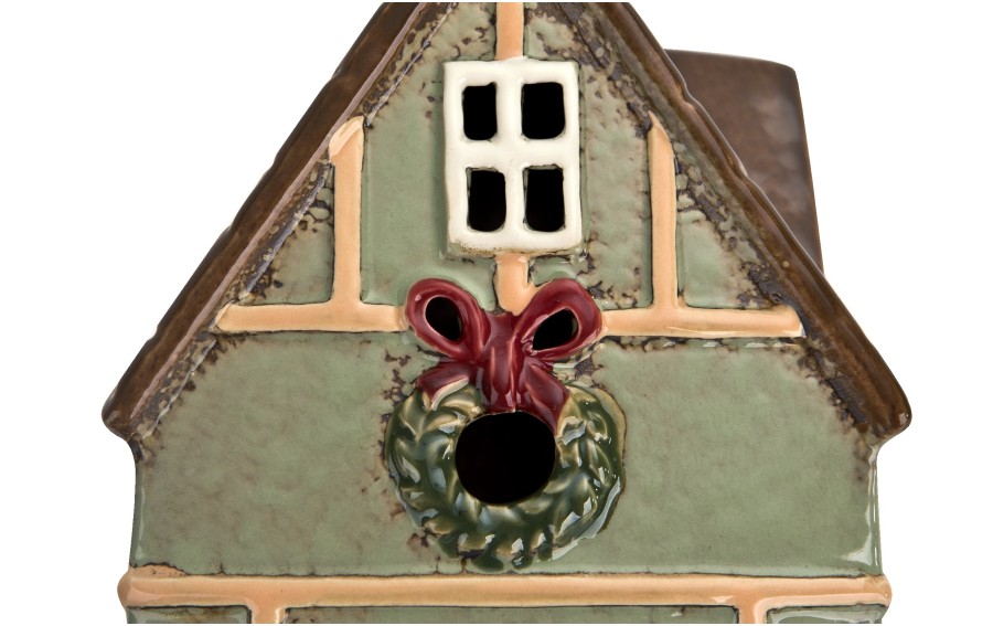 Domek ceramiczny świąteczny na tealight miętowy 21 cm Ewax