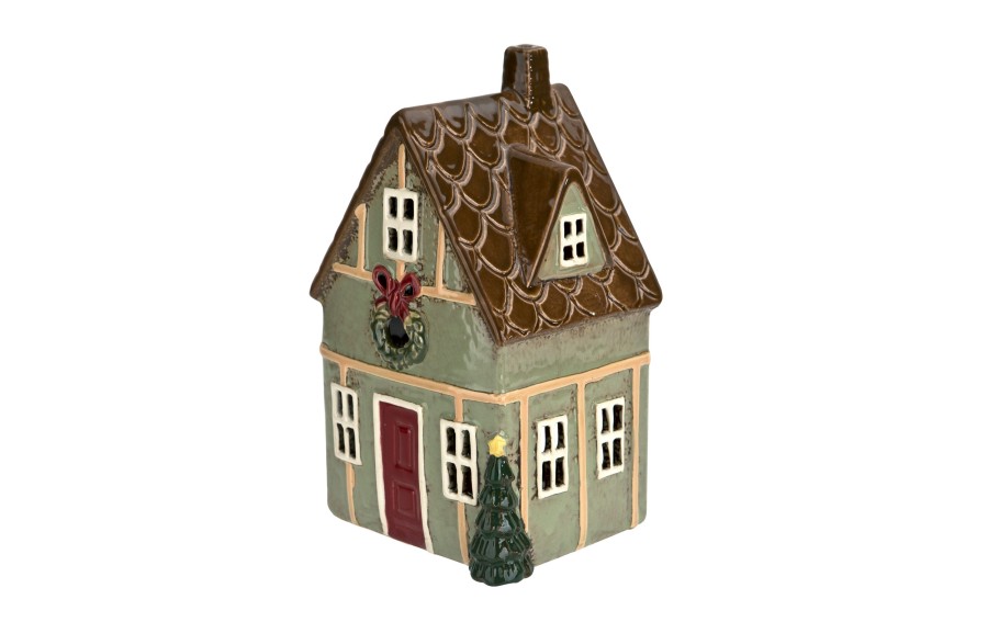Domek ceramiczny świąteczny na tealight miętowy 21 cm Ewax