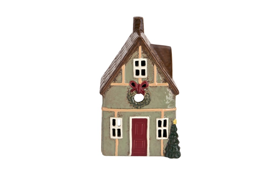 Domek ceramiczny świąteczny na tealight miętowy 21 cm Ewax