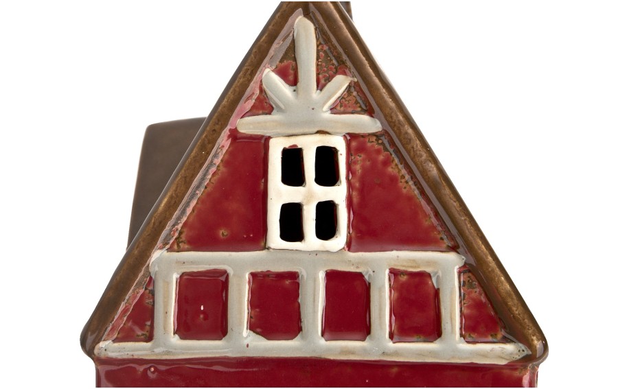 Domek ceramiczny świąteczny na tealight czerwony 21 cm Ewax