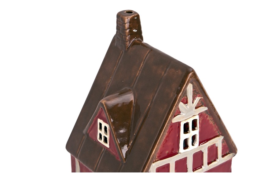 Domek ceramiczny świąteczny na tealight czerwony 21 cm Ewax