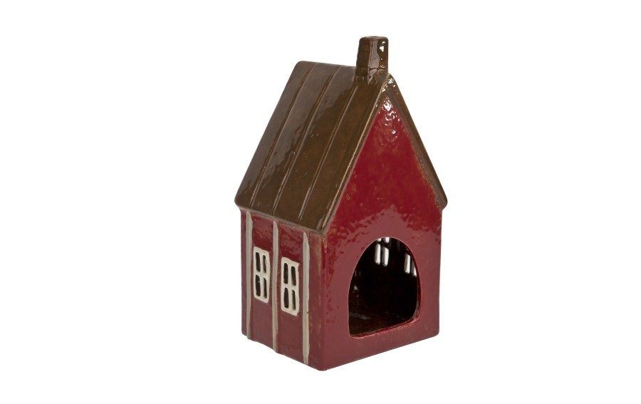 Domek ceramiczny świąteczny na tealight czerwony 21 cm Ewax