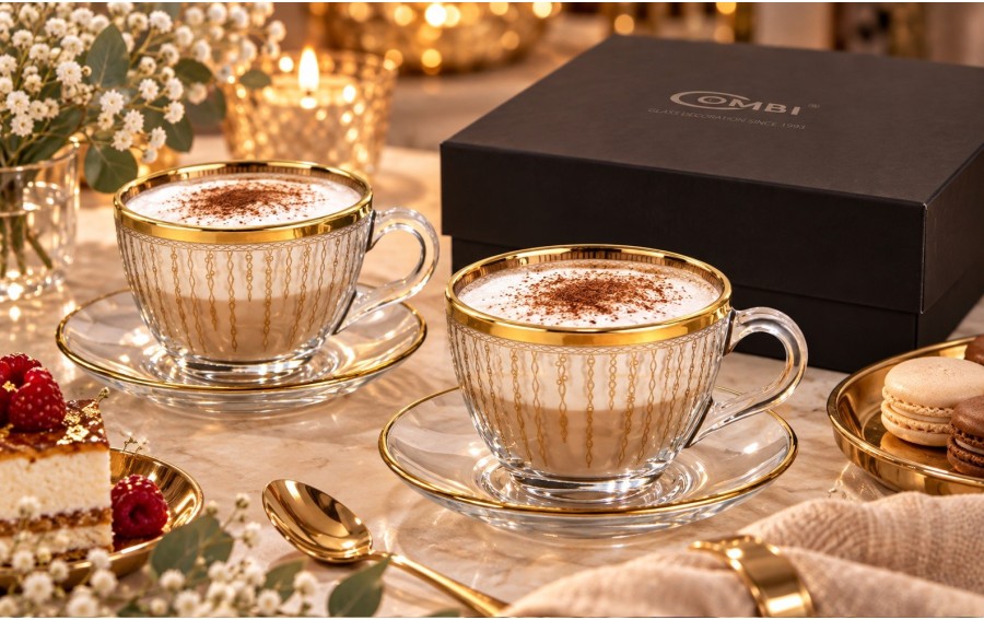 Filiżanki szklane Combi Koral Gold 180 ml 2 szt.
