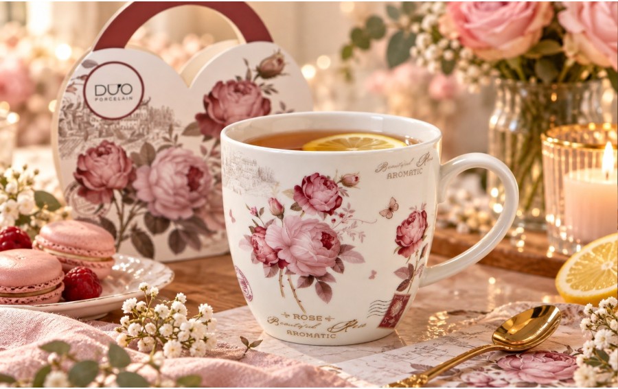 Kubek porcelanowy Duo Classics Secesja 460 ml róże