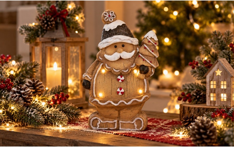 Figurka świąteczna Mikołaj Piernikowy świecący LED 41 cm