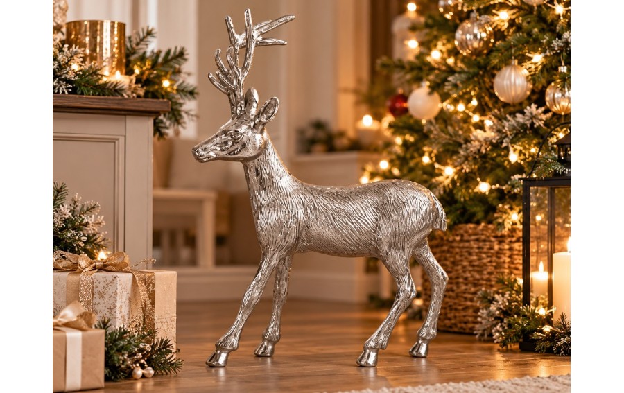 Figurka ozdobna Renifer H46,5 cm srebrna metalowa