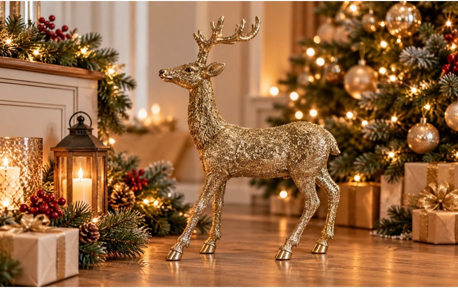 Figurka ozdobna Renifer H44,5 cm złota metalowa