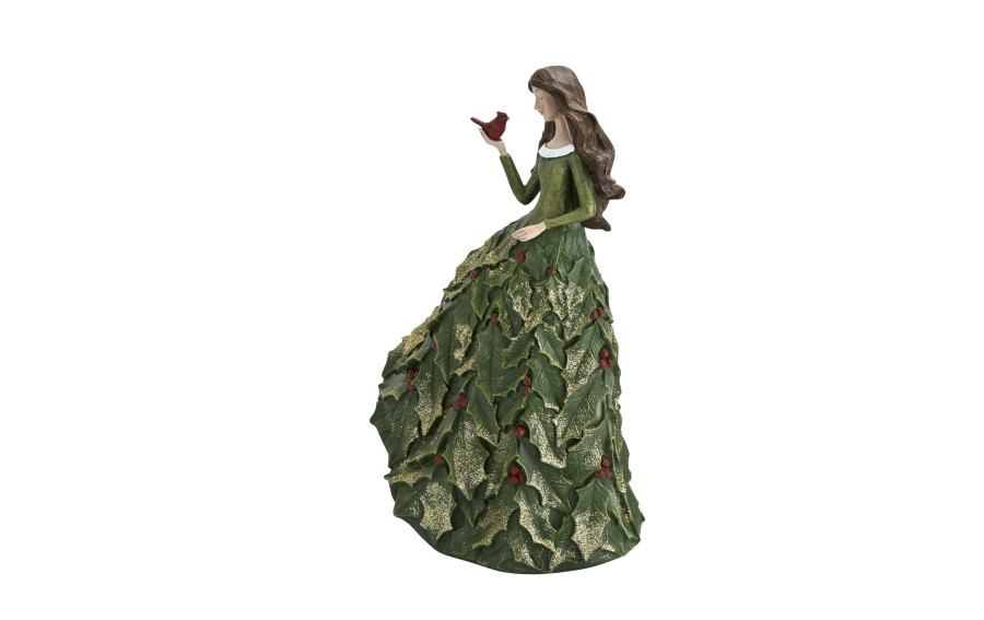 Figurka kobieta z ptaszkiem zielona 35 cm Ewax 2945
