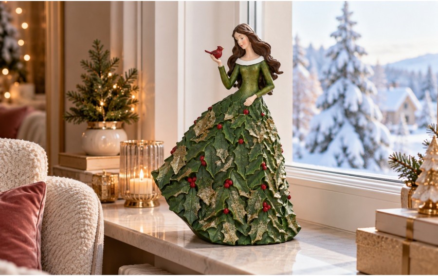 Figurka kobieta z ptaszkiem zielona 35 cm Ewax 2945