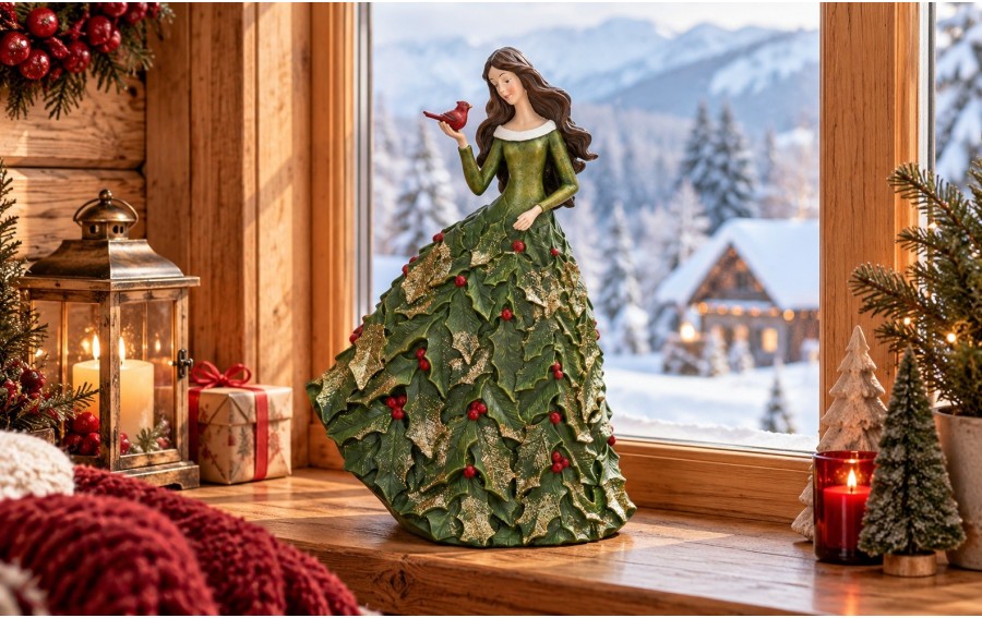 Figurka kobieta z ptaszkiem zielona 35 cm Ewax 2945