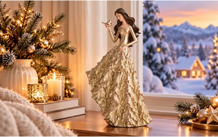 Figurka kobieta z ptaszkiem złota 35 cm Ewax 2946