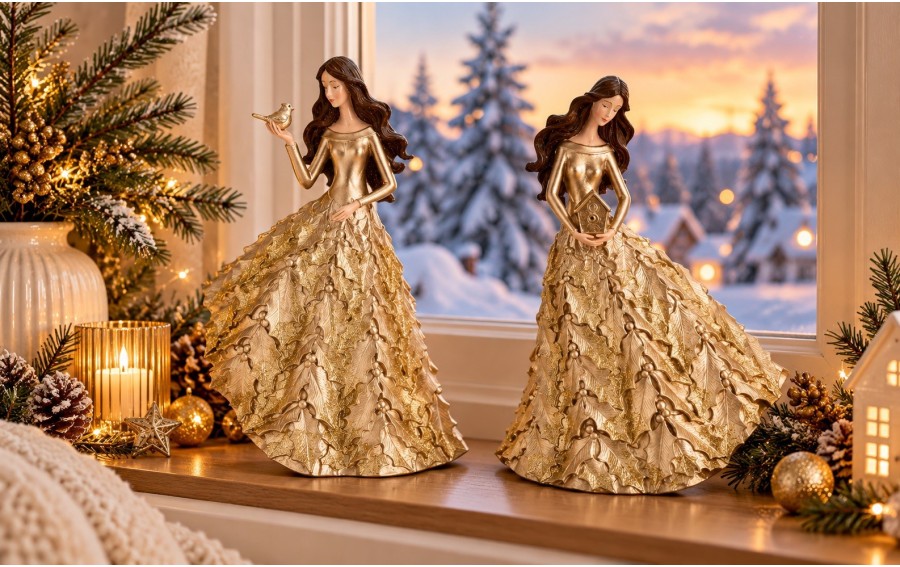 Figurka kobieta z ptaszkiem złota 35 cm Ewax 2946