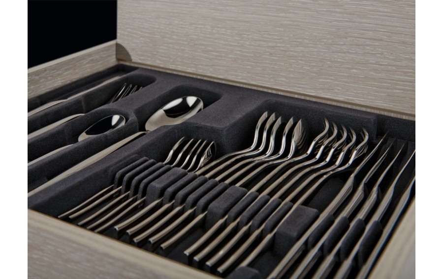Sztućce Luna 12/72 w kasecie drewnianej Belo Inox