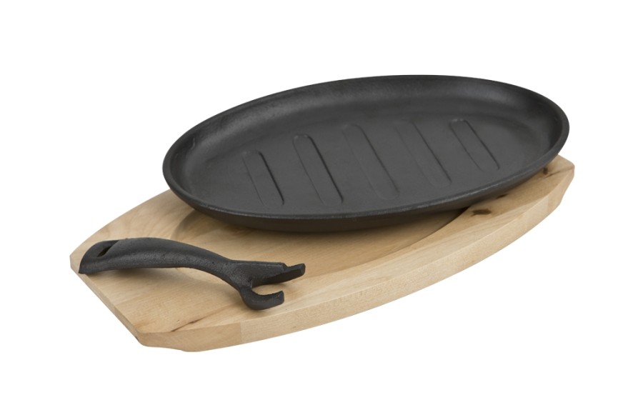 Patelnia żeliwna grill na desce